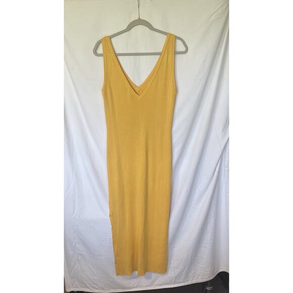 Slinky Bright Form Fitting Caution Light Dress Deep V Long Slit Feels Good Sexy - Picture 4 of 16